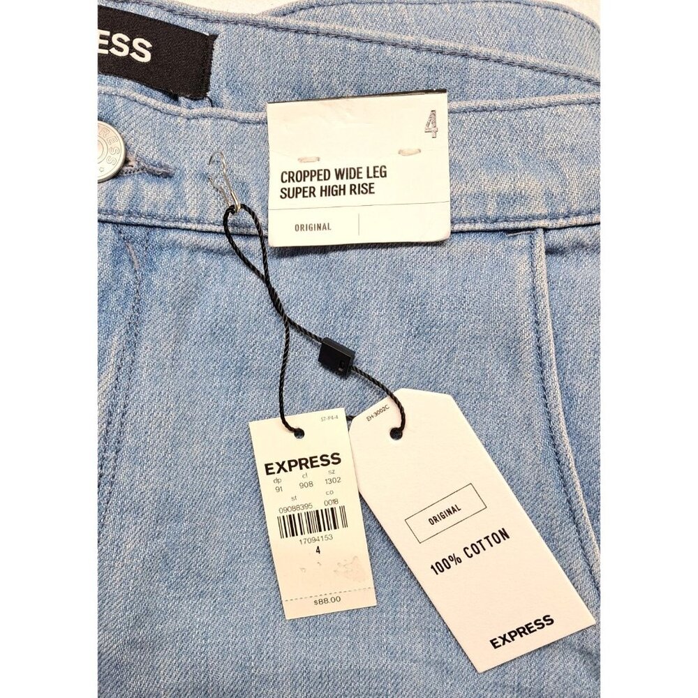 Express Cropped Wide Leg Super High Rise Jeans Women Size 4 Light Wash New Denim - Picture 3 of 6